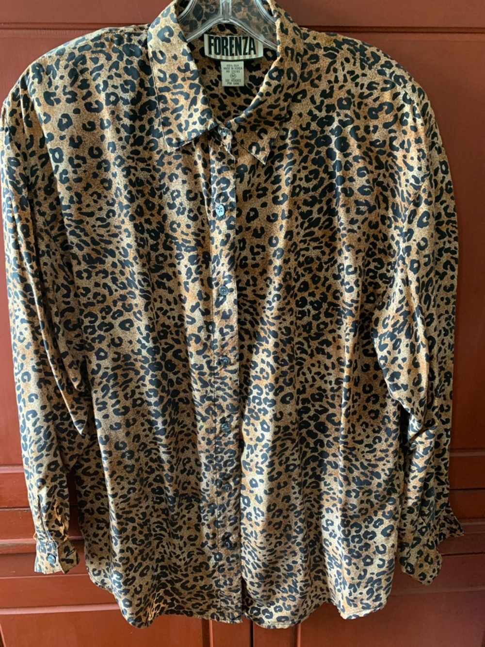 Forenza silk Leopard-Print Button-Up Shirt Medium